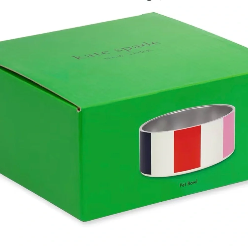 NEW kate spade multi-colored Striped Dog Bowl. pink/red/blue/green adorable!